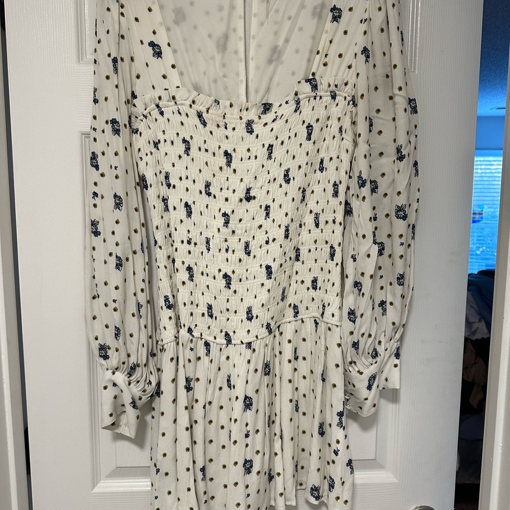 Elegant White and Blue Floral Dress